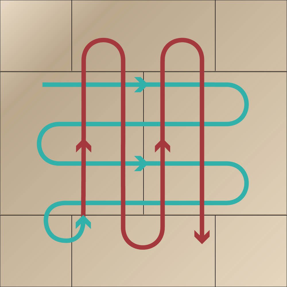 Illustration Kreuzstrichverfahren Pinselstriche erst horizontal, dann vertikal.